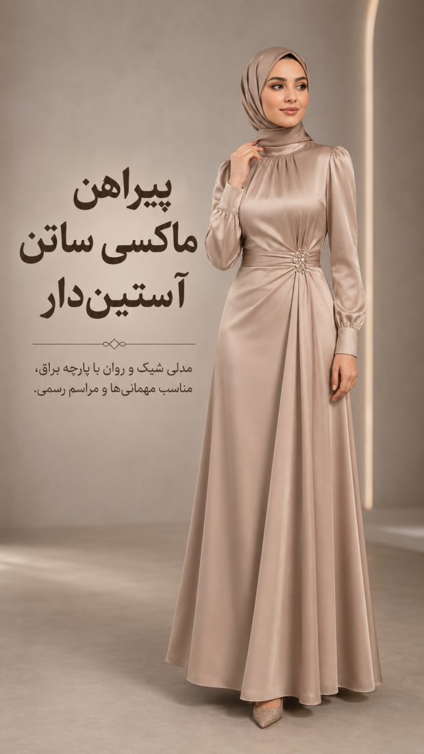 پیراهن ماکسی ساتن آستین دار